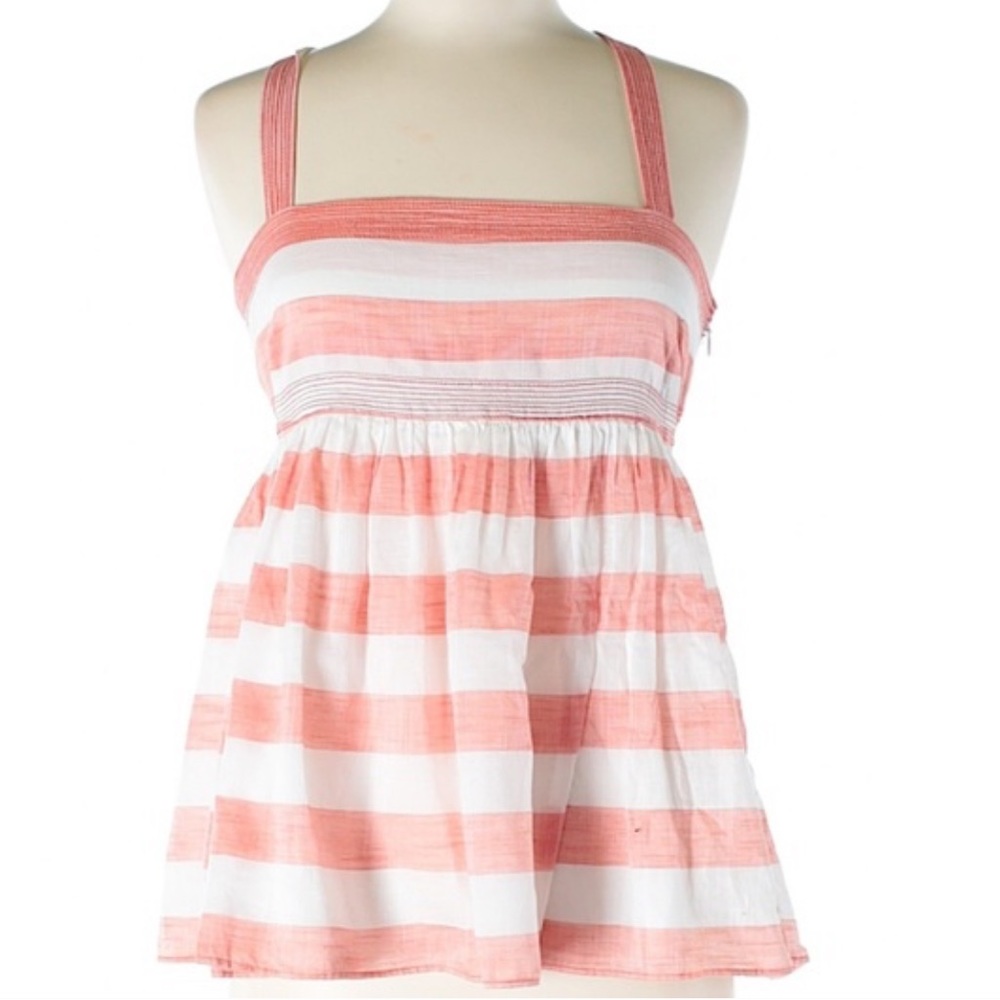 J. Crew NWT Tangerine Coral Orange Striped Babydoll Top Blouse Lined Side Zip 14